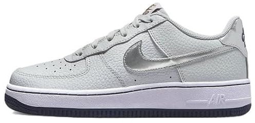 Nike Air Force 1 (GS), niedrige Turnschuhe für Kinder und Jugendliche, Silber/schwarz, 37.5 EU