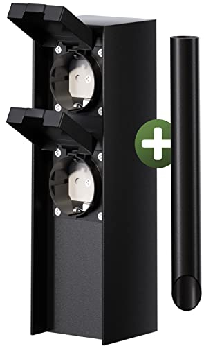 MONZANA® Gartensteckdose 2fach IP44 Metallspieß Garten Außensteckdose Steckdosensäule Mehrfachsteckdose Steckdosenverteiler Outdoor Edelstahl Schwarz