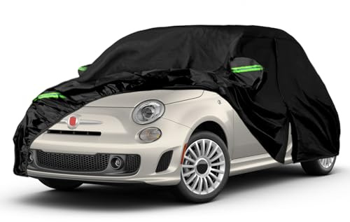 Autoabdeckung Wasserdicht Ersatz für FIAT 500/500C/500E/Abarth 2007-2024 | Auto Abdeckplane, Autoplane Outdoor Autogarage Abdeckung mit Reißverschlusstür für Sonne Regen Staub Schnee Vogelkot Schutz
