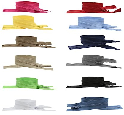 DOJA Barcelona | Teilbarer Reißverschluss Jacke | Pack 24 | 40cm | Nr 5 | 12 Farben Sortiert | Reißverschlüsse am Meter zum Nähen | Reißverschluß für Jacken, Taschen, Jeans, Mäntel, Rucksäcke