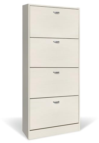 eacommerce Scarpiera in Legno Mobiletto Scaffale Organizer Scarpe Doppio Scomparto Slim (4 Ante - 63x24x150H cm, Bianco Nordico)
