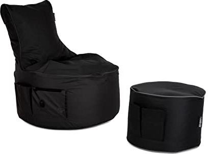 BuBiBag Gaming Sitzsack mit Hocker - Sitzsack für Kinder und Erwachsene | Beanbag mit Anschluss, Gaming, Halterung und Seitentasche, Outdoor Sitzsack - Maverick (Anthrazit 2)