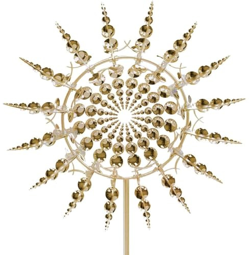 Magische Windmühle aus Edelstahl - Unverwechselbare Garten Dekoration, Windspiel für Terrasse, Rasen, Innenhof Landschaft (Gold)