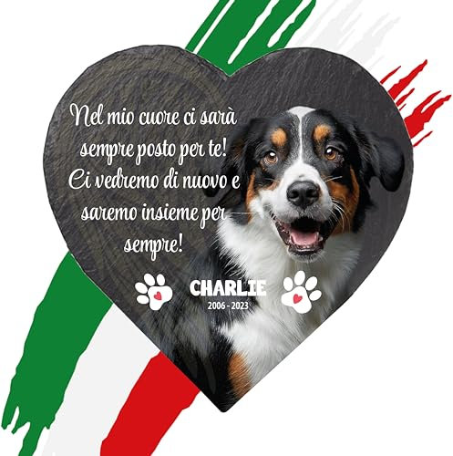 Lapide commemorativa a forma di Cuore per Cane e Gatto, Cuore in pietra di Ardesia con foto personalizzabile del tuo animale domestico e frasi