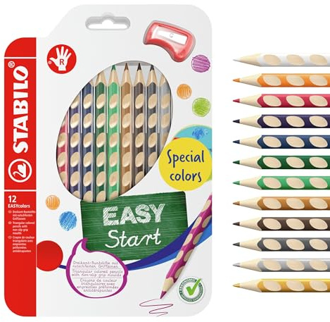 STABILO - Lápiz de color ergonómico para diestros - EASYcolors - Estuche de 12-12 colores y sacapuntas