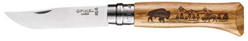 Opinel No 8 Animalia America Bison Taschenmesser, bestehend aus rostfreiem Stahl und Eichenholzgriff, Klingenlänge: 8,5cm, ART000448