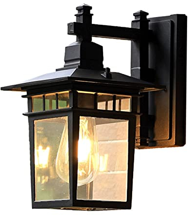 LUOYAOB Wandlampe Außen Vintage Glaslaterne Wandleuchte Garten Aluminium Außenwandleuchte Amerikanischer Stil Wasserdichte Wandleuchte Wandleuchte for Korridor Villa Balkon Veranda(Zwart,38 * 28.5cm)