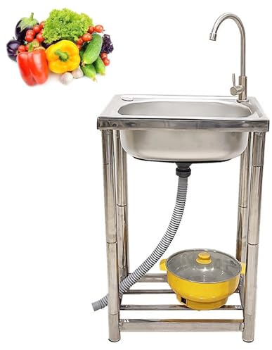 Lavello per Lavanderia Indipendente in Acciaio Inox con Staffa e set di Scarico,Piccolo Lavandino Mobile Portatile per Cucina,Garage, Seminterrato Esterni,Interni(Size:49x35(19x14inch))