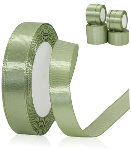 POPOYU Satinband Salbeigrün 15mm,23Meters Dekoration Präsent Geschenkband Breit Schleifenband,Stoffband für Kleid Hochzeit,Taufe und Geburtstag Geschenke,Satin Dekoband, SageGreen Geschenkverpackung
