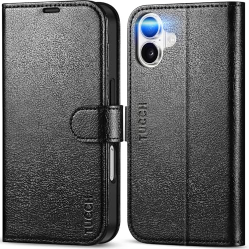 TUCCH Wallet Case for iPhone 16 (6.1) 2024, Magnetic PU Leather Flip Folio Folding Cover with[RFID Blocking][Shockproof TPU][Viewing Stand][Credit Card Slots]Compatible with iPhone16, Textured Black