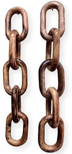 Thorness Set of Two Rustic Wooden 5-Link Chain Ornaments for Home Decor, Ideal for Living Room, Shelf, and Coffee Table Decoration