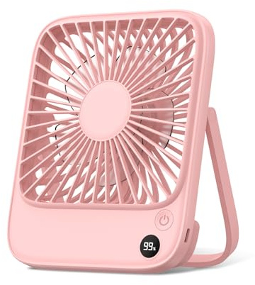 TOPK 5000mAh Wiederaufladbar Leiser Schlanker Tischventilator mit Strom, Geschwindigkeitsanzeige, Persönlicher Ventilator für Büro, Reisen, Bibliothek, Outdoor