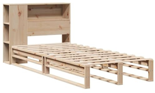 vidaXL Massivholzbett, Bett mit Bücherregal ohne Matratze, Holzbett Bettgestell mit Lattenrost, Palettenbett Einzelbett für Schlafzimmer, 100x200cm