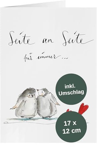 Annelis Art Klappkarte Pinguine (Liebe) | Valentinstag-Karte zum beschriften und selbstgestalten mit Brief-Umschlag (Kraftpapier) | Postkarte für Paare oder Geschenk Freundin | 17 x 12 cm
