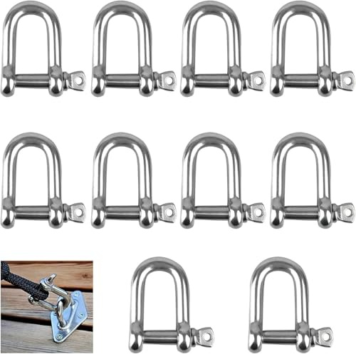 Schäkel D-Form, 304 Edelstahl D-Ring-Schäkel, M6 Edelstahl Schäkel, D Schäkel, D Schäkel Edelstahl,D Ring Schäkel Gerade, für Takelage Stahlseil Kordeln Ketten Schäkel,10 Stück