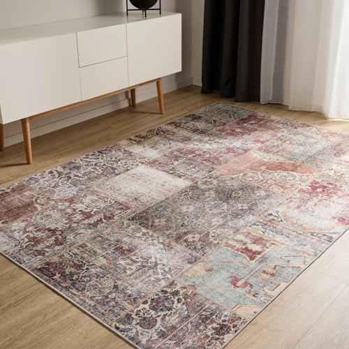 benuta Basic Waschbarer Teppich George - Multicolor/Braun 80x150 cm - Kunstfaser - Rechteckig & im Style: Vintage, Ethno-Style, Shabby Chic - Pflegeleicht für Wohnzimmer Schlafzimmer