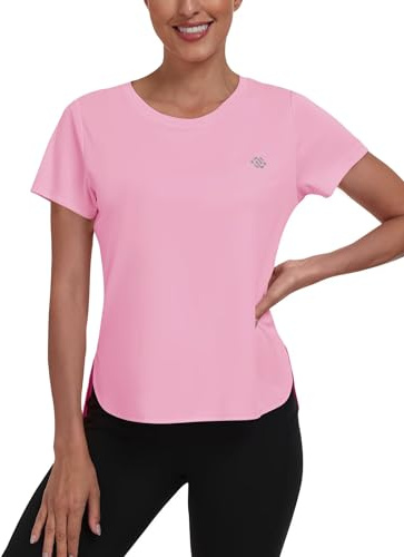 MoFiz Rash Guard da Donna Camicia da Nuoto a Maniche Corte con Protezione Solare UPF 50+ Quick Dry Nuoto Surf Allenamento Sun Tee Shirt Rosa EU XL