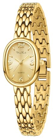 Diaofendi Petite Vintage Oval Gold Women’s Watch, Waterproof Elegant Watch with Japanese Quartz Movement, Adjustable Strap with Tool (D36322-All Gold)
