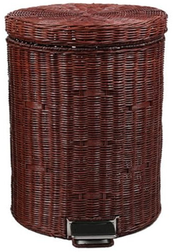 Cubo de basura de mimbre de 5 litros con tapa, estilo granja, manos libres, para cocina, dormitorio, oficina, cierre lento, fácil de limpiar, papelera interior de ratán