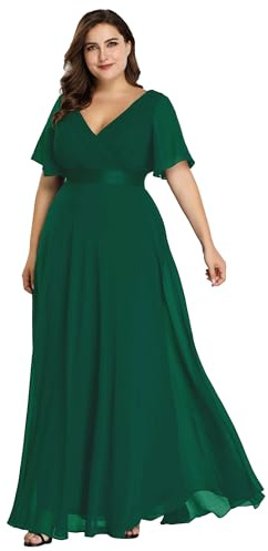 Ever-Pretty Women Plus Size Empire Waist V Back Bridesmaid Dress with Short Sleeves Dark Green 18UK