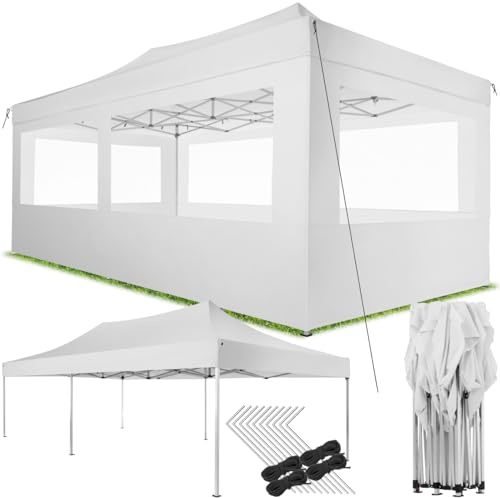 tectake® Pavillon Faltpavillon 3x6 m, faltbar, wasserdicht, Gartenpavillon mit 4 Seitenteilen, inkl. Heringe, Tasche, Überdachung Terrasse, Festzelt, Gartenzelt, Event Shelter, Partyzelt - weiß