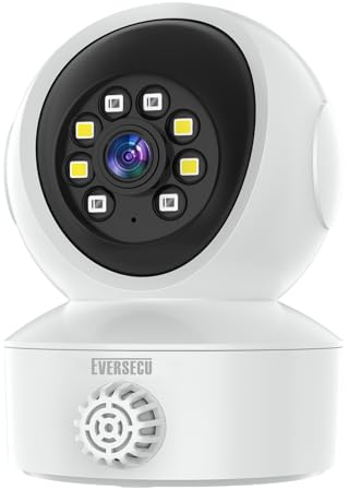 EVERSECU Smoke & Gas Detection Home Security Camera with Sound Alarm & Real Time Alert, Humanoid Auto Tracking, 2 Way Audio, Night Vision, Compatible with Alexa, Baby Monitor/Elder/Pet Camera