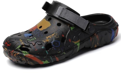 Zuecos para hombre, zapatos de jardín para adultos, sandalias deportivas al aire libre, sandalias deportivas para verano, agua, playa, informales, ligeras, transpirables, antideslizantes, Black, 45 EU