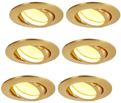 HCFEI LED Einbaustrahler Gold farbig 230V 3W 68mm - 75mm I CRI 89 320lm I Schwenkbar Einbautiefe 25 mm I Aluminium mit Milchglas I Spots Deckeneinbauleuchte I LED Spot flach (6er Set - Warmweiß)