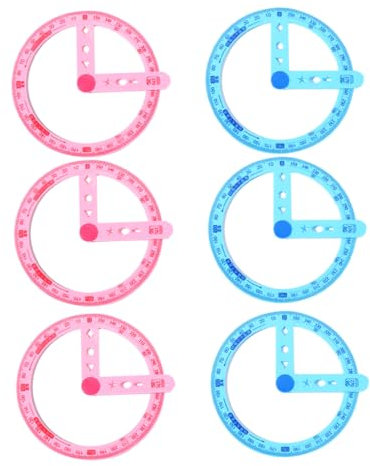 jojofuny Goniometro Cerchio Creativo 360 Gradi 6pezzi in Plastico per Back To School Party, Righello Angolare Pratico per Studenti e Ufficio