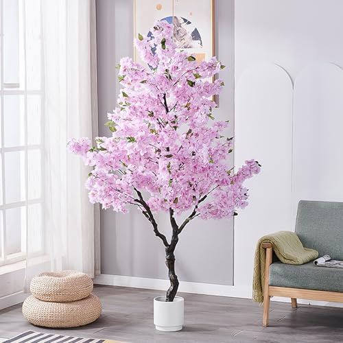 VOLDAX Piante Finte Esterno Albero Pianta Artificiale con Vaso, Artificiale con Fiori di Ciliegio Giapponesi in Vaso, per Interni Esterno Soggiorno Ufficio Giardino Dec(Purple,70cm/27.6in)