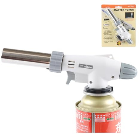 Pawhoo Butane Torch Ligher – Professional Culinary Blow Torch with Piezo Ignition, Adjustable Flame & Stable Stand for Kitchen Cooking, Crème Brûlée Baking, BBQ, Soldering, Welding – Fuel Not Included