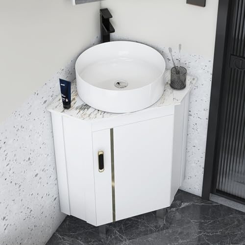 IYUESQ Mobiletto angolare per Bagno, lavabo angolare in Ceramica, mobiletto Moderno da Terra per Bagno, Set di mobili con Rubinetto e Scarico, per bagni, Lavanderia (43 cm/16,9 Pollici)