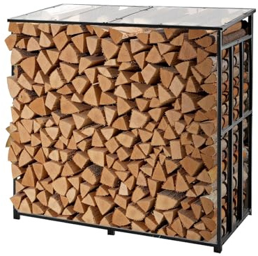 VEVOR Firewood Rack with Sloped Roof, 4 ft Outdoor Firewood Holder, 1/4 Cord Log Storage Shed, 660lb Max Weight Capacity, Powder-Coated Metal Wood Storage Rack for Fireplace Deck Backyard Garden