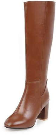 Bottes Femmes avec Talons Élégantes à Bout Carré Bottes à Talons Hauts Bottes à Enfiler Bottes Rétro Bottillons Bottes d'Hiver Bottes à Tige Haute Chaussures d'Hiver Bottes de Combat Bottes Femme