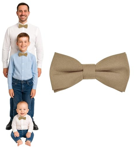 DonDon Pajarita hombre niños o bebés Beige mate, preatada y ajustable en longitud de gabardina de algodón - accesorio festivo para bodas, comuniones y celebraciones