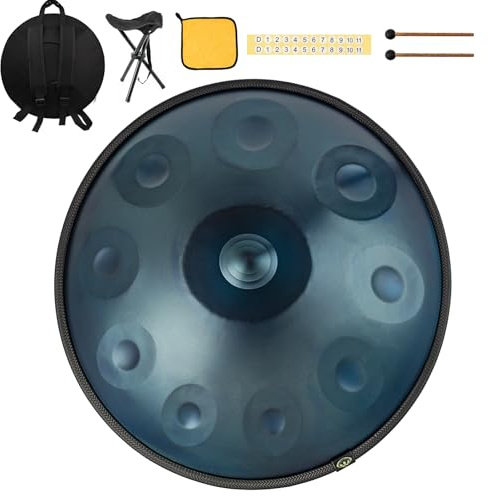 Handpan instrument 440 hz d-Moll 22 Zoll Hand Pan Stahltrommel hand drum 9 Notas 10 Notas 12 Notas Premium-Stahlzungentrommel für Meditation und Entspannung (Blue, 10yin)