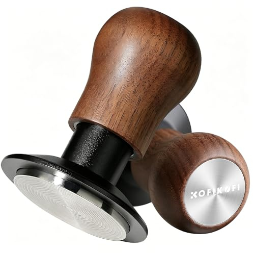53.3mm Coffee Tamper 3 Spring Loaded, 30lbs Auto-Leveling & Sound Feedback | Walnut Wood Barista Tamper with Stainless Steel Ripple Base for Sage Breville Barista 54mm Portafilter