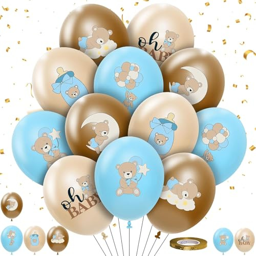 DazzJoy 18 Stück Babyparty Deko Junge Luftballons, Bär Baby Shower Deko Boy Luftballon, Its a Boy Ballon, Babyshowerparty Deko Junge Ballons, Oh Baby Boy Helium Ballons für Gender Reveal Party Deko