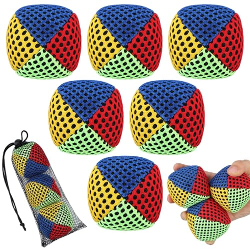 Teyva Daily 6 Pcs Juggling Balls Set for Beginners Juggling Bean Bags with 2 Black Storage Bags Soft Colorful Games for Hand Eye Coordination Party Active Play Beginner Easter Basket Stuffers