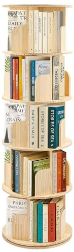 Youyijia Kinder Bücherregal Drehbar, 5 Ebenen Holz Bücherregal, Freistehendes Drehregal für Kinderzimmer & Wohnzimmer