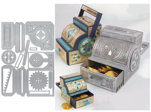 Sredwtk Retro Kassemaschinen Box Stanzschablonen Schachteln Stanzschablonen Boxen Metall Prägeschablonen Stanzmaschine Stanzformen Schablonen für DIY 3D Keksbox Süßigkeitenbox