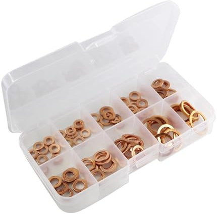 Arandela de latón, Juego de juntas arandela cobre, tuercas y pernos, kit surtido sellos anillo plano for tapones cárter(200PCS With Box)