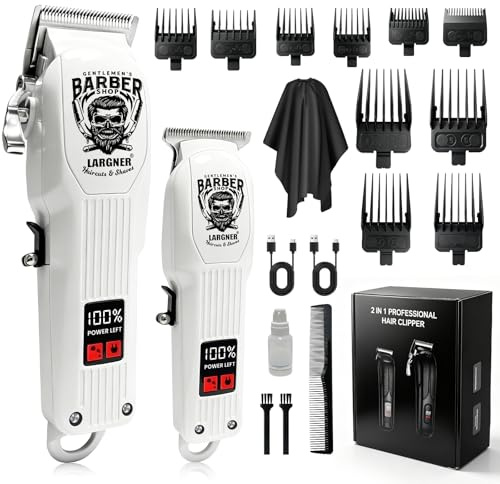 Hair Clippers for Men, 2-in-1 Professional Cordless Hair Trimmer Set with 6500RPM Motor, Rechargeable Beard Trimmer, LCD Display