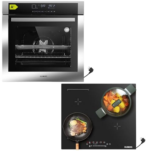 Kit de cuisinière, 60 cm, four encastrable, fonction Air Fry, plaque à induction de 59 cm, barbecue, classe d'efficacité énergétique A+ - Aqua Clean - 14 fonctions