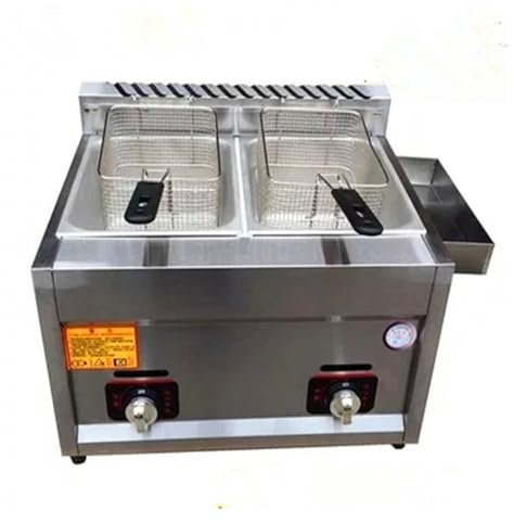Freidora de calefacción Gas comercial, máquina freír profunda doble cilindro, freidora pollo con patatas fritas Cocina Fácilmente Una Gran Variedad Alimentos