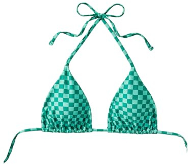 Women's Checkered Bikini Top Tie Backless Triangle Halter String Swimsuit Tops Only(Green,X-Large)