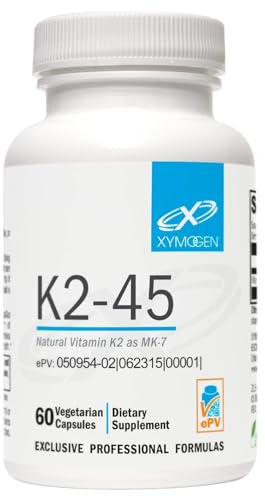 XYMOGEN K2-45 Vitamin K - Vitamin K2 MK-7 Derived from Non-GMO Soybeans - The Most Bioavailable Form of Vitamin K2 Supplement Available - Supports Cardiovascular + Bone Health (60 Capsules)
