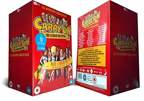 Carry On ITV TV Comedy Series Complete DVD (16 Discs) Collection Box Set : Sergeant / Nurse / Teacher / Constable / Regardless / Cruising / Cabby/ Jack / Spying / Cleo / Cowboy / Screaming / Don't Lose Your Head / Follow That Camel / Doctor / Up the Khyber / Camping / Again Doctor / Up the Jungle / Loving / Henry/ At Your Convenience / Matron / Abroad / Girls / Dick / Behind / England / That's Carry On! / Emmanuelle + Extras: Commentaries / Trailers / Carry on Laughing / Interviews / Featurettes / Documentaries / Production Stills / Stll Gallery