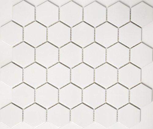 Mosaik hexagon uni vit matt keramik, mosaiksten format: 51 x 59 x 5 mm, bågstorlek: 325 x 281 mm, 10 ark
