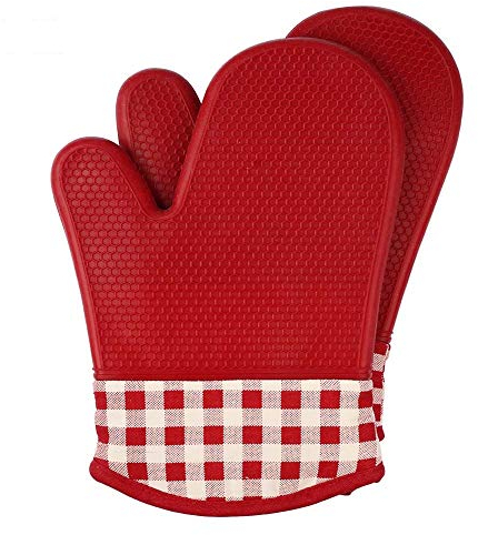 Jonhen Guantes de Horno Resistentes al Calor con Forro de algodón, Soportes de Silicona para Cocina, cocinar, Hornear, Asar, Barbacoa, Rojo, Grande